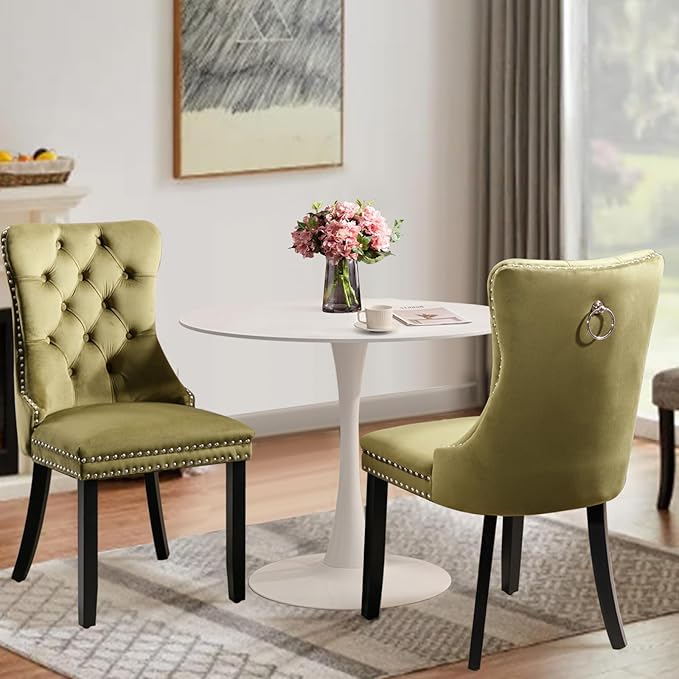 SoarFlash Kitchen Table and Chairs for 2, 31.5" Dining Table Set for 2 with Velvet Upholstered Chairs, 3 Piece Round Kitchen Dining Room Table Set for Small Space, Apartment