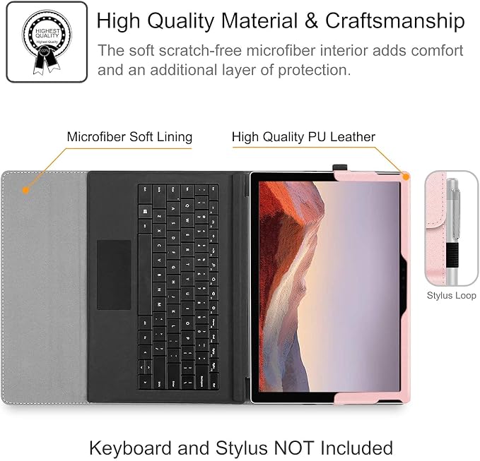 Fintie Case for 12.3 Inch Microsoft Surface Pro 7 Plus Surface Pro 7/6/5/4/3 - Portfolio Business Cover with Pocket Compatible with Type Cover Keyboard Black