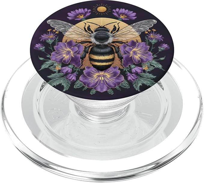 Honey Bees and Purple Flower Botanical Bumblebee Lush Floral PopSockets Adhesive PopGrip