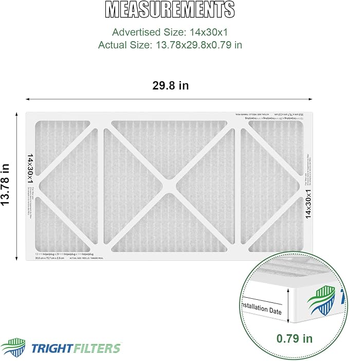 14x30x1 Air Filter 6 Pack, Durable MERV 8 Pleated Home HVAC AC Furnace Filters