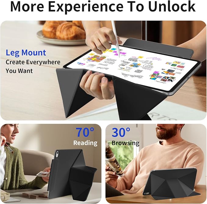 Magnetic Case for iPad Air 11 M4/M3/M2 iPad Air 5th/4th Gen 10.9 | Slim Detachable Magnetic Stand Case with 20+ Viewing Angles Hidden Pencil Holder Auto Wake/Sleep Black