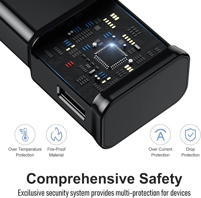 Samsung Galaxy S10/S9/S8 2 Pack Adaptive Charger with USB-C Cable 6FT Black | USB Type-C fast charging cables for Galaxy S10e/S20/S21/Note 8/9/10/20/A70/A50/A51/A52/A42/A32/A13/A12 Ultra Plus 6FT Bla