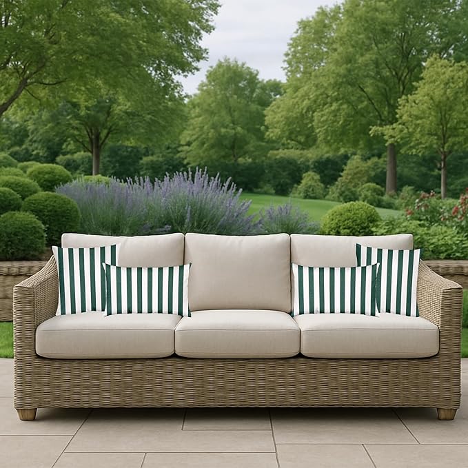 RSH DECOR: Sunbrella Square Throw Pillows Set of 2 | 24" x 24" | Water and Fade-Resistant Performance Fabric | Outdoor Pillow Covers with Down-Alternative Inserts | Mason Forest Green