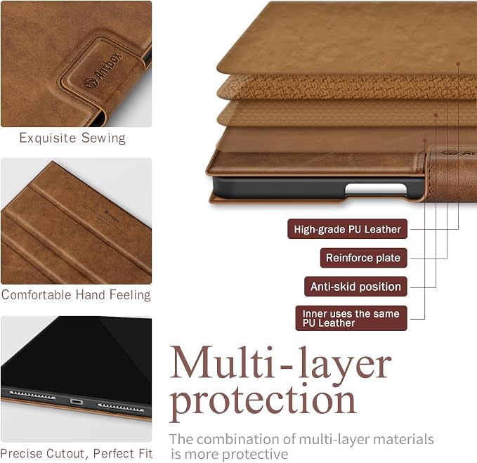 Antbox Case for iPad Air 11-inch M4/M3/M2 (2026/2025/2024) iPad Air 5th/4th Generation 10.9'' Vegan Leather with Pencil Holder Typing Angle Auto Sleep/Wake Muti-Stand