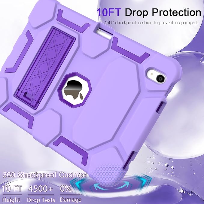 Case for iPad 11 11th Gen (A16) 2025 &amp 10th Gen 2022 10.9 Purple+Green | Kickstand | With Pencil Holder | Drop-Proof Silicone+Hard Shell | Raised Edge Protects Screen&ampCamera | Heavy Duty Pr
