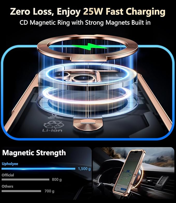 [360° Rotatable CD Stand & Built-in Privacy Screen Magnetic Case for iPhone 16 Pro Max [Compatible with MagSafe & Full Signal] Shockproof Full Body Anti-Spy Cover for 16 Pro Max-Desert Gold