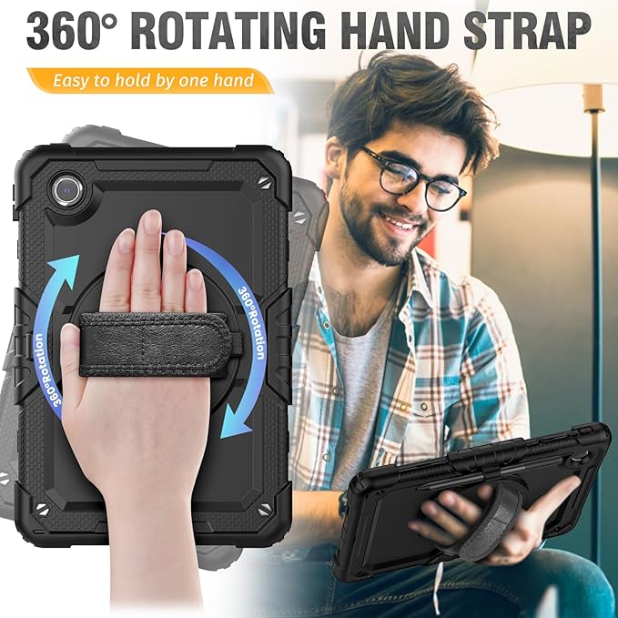HXCASEAC Case for Samsung Galaxy Tab S6 Lite 10.4 inch Protective with Screen Protector/Hand Strap/S Pen Holder Shockproof S6 Lite Tablet Case 2024/2022/2020 SM-P610 SM-P613 SM-P620 - Black