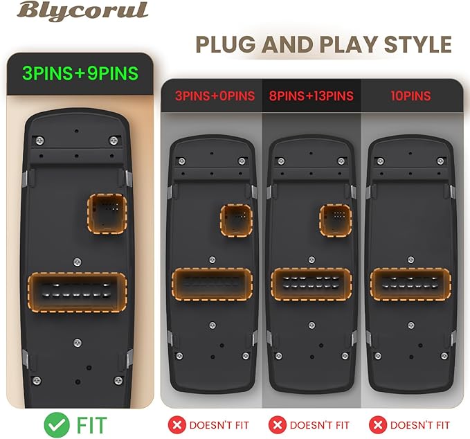 Blycorul Master Power Window Switch Driver Side with 3+9 Pins Replacement for 2012-2015 Dodge Grand Caravan，2013-2015 Ram 1500 2500,2015 Ram 3500,2012-2015 Chrysler Town&Country, Replaces 68110867AA