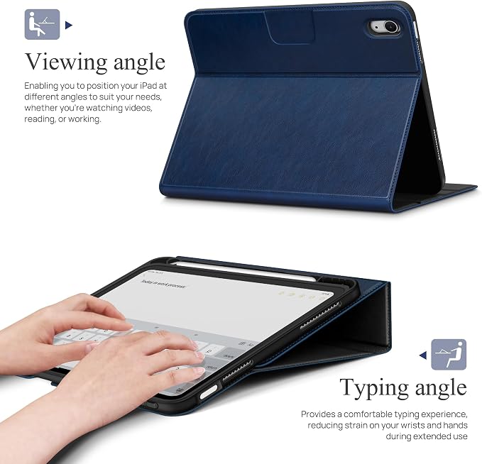 auaua Case for iPad (A16) 11th/10th Generation | with Pencil Holder Pocket Typing Angle Muti-Stand Magnetic Closure Auto Sleep/Wake