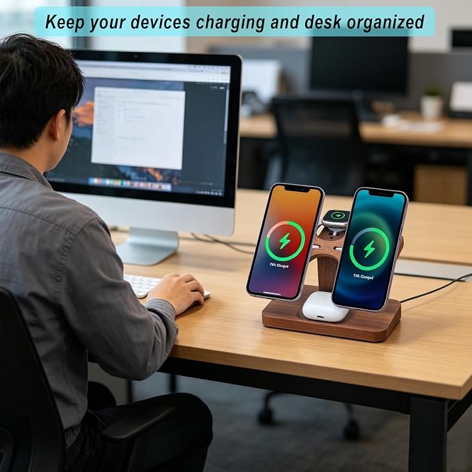 3 in 1 Wireless Charging Station for Apple Devices 24W Dual Phone Charging Station for 2 iPhone 17 16 15 14 13 12 Series iWatch 11 10 9 8 7 6 5 4 AirPod Magnetic Wireless Phone Charger Stand