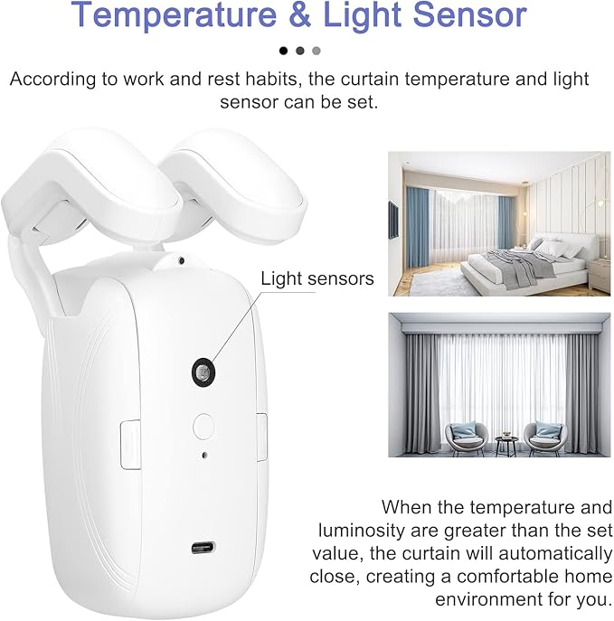 2PCS Tuya WiFi Intelligent Curtain Motor Electric Curtain Robot Automatic Opener No Wiring with Gateways Support APP Remote Control Timer Setup Temperature & Light Sensing Compatible with Home