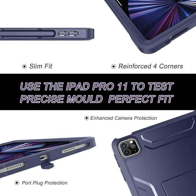 Soke Case for iPad Pro 11 Inch 2022/2021/2020/2018/iPad Air 5th/4th GenerationBuilt-in Screen Protector - Support 2nd Apple Pencil Charging - Heavy Duty Rugged Protective Kickstand Case - Black