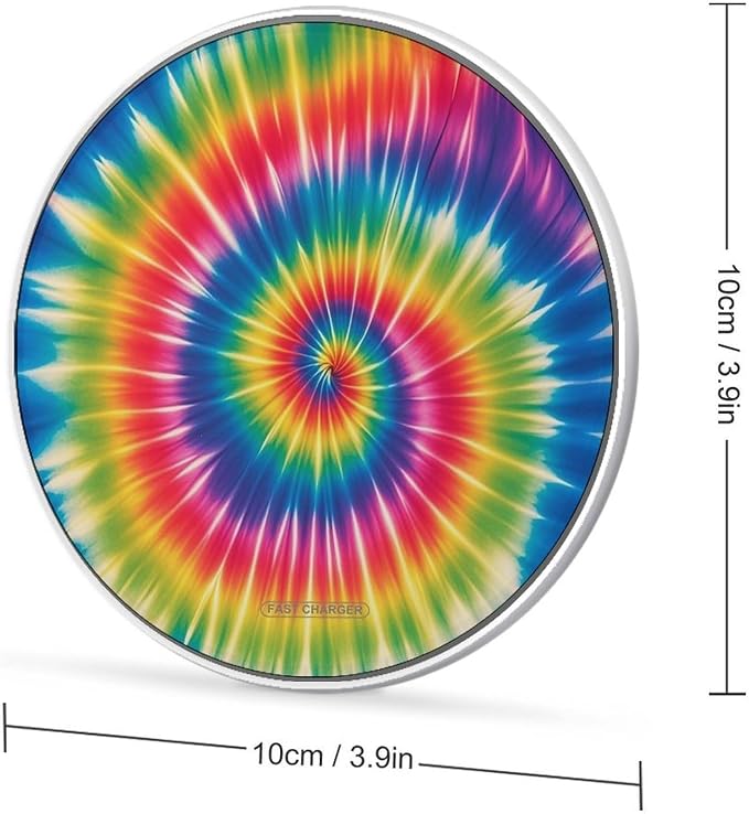 Tie Dye Rainbow Wireless Charger Portable Fast Charging Pad Lightweight Wireless Charging Station for Phone Slim Charge Mat for Travel Home Office Desk