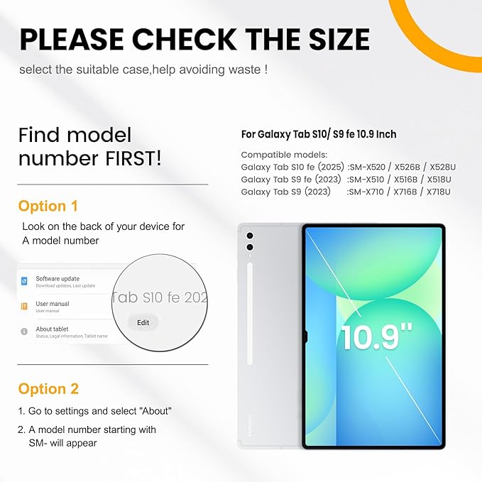 Timecity Case for Samsung Galaxy Tab S10 FE/ S9 FE 5G 10.9 Inch/ S9 11 Inch - Heavy Duty Protective Cover with Screen Protector, Rotating Stand, Shoulder Strap & S Pen Holder | Kids-Friendly, Orange