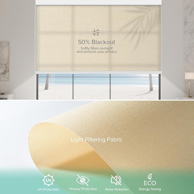 Kilonity Motorized Roller Shades, Light Filtering Remote Control Custom Window Shades Compatible with Alexa Google Assistant via RF Hub, Rechargeable Electric Blinds for Windows (Beige)