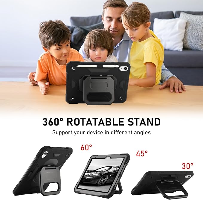for iPad (A16) 11th Generation Case 11 Inch 2025/ iPad 10th Generation Case 10.9 Inch 2022 with 360 Rotating Grip Magic StandPencil Slot/Key Chain/Carrying Shoulder Strap Cover for iPad 10th Gen