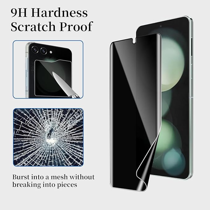 [6 Pack] for Samsung Galaxy Z Flip 6 Privacy Screen Protector 2 Pack Internal Anti-Spy Film + 2 Pack Outer Privacy Glass Screen Protector + 2 PCS Metal Camera Lens Protector Anti-Spy Case Friendly