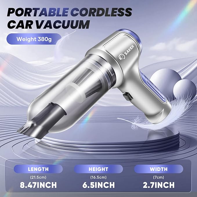 Saker Car Vacuum Portable Cordless 15000PA,3 in 1 Handheld Vacuum with Brushless Motor for Car, Office and Home Cleaning Blue HL107B