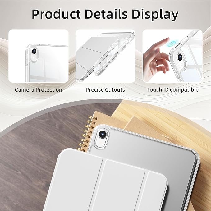 Detachable Case for iPad A16 11th Gen 11/10th Gen 10.9 Black | Slim Transparent Shell Back Soft Shockproof TPU Frame Without Pencil Holder Auto Sleep/Wake