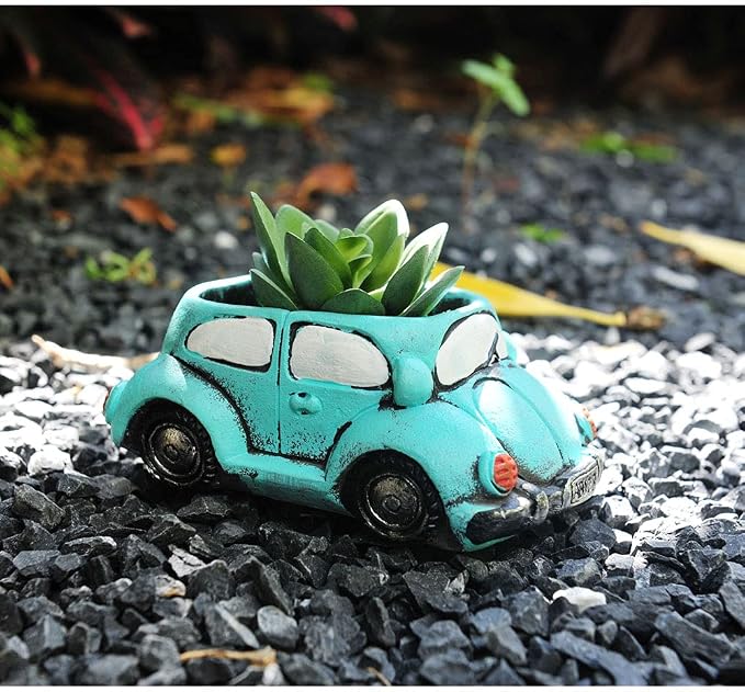 Cute Light-Blue Car Succulent Planter Pot, Flower Pots Succulent Plants