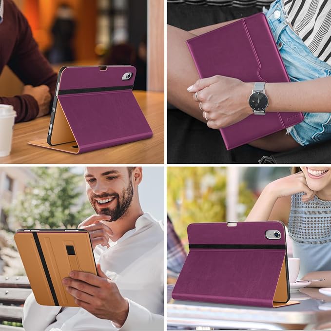 DTTO for iPad Air 11-inch Case M4/M3/M2 (2026/2025/2024) iPad Air 5th / 4th Generation (2022/2020) Premium Leather Business Folio Stand Cover with Pencil Holder - Auto Sleep/Wake Brown