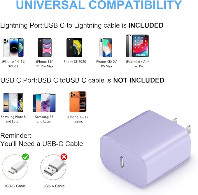 iPhone Charger Fast Charging 3+3Pack 20W USB C Charger with Lightning Cable | For iPhone 14/13/12/11/Pro/Pro Max/Mini/Xs Max/XR/X iPad