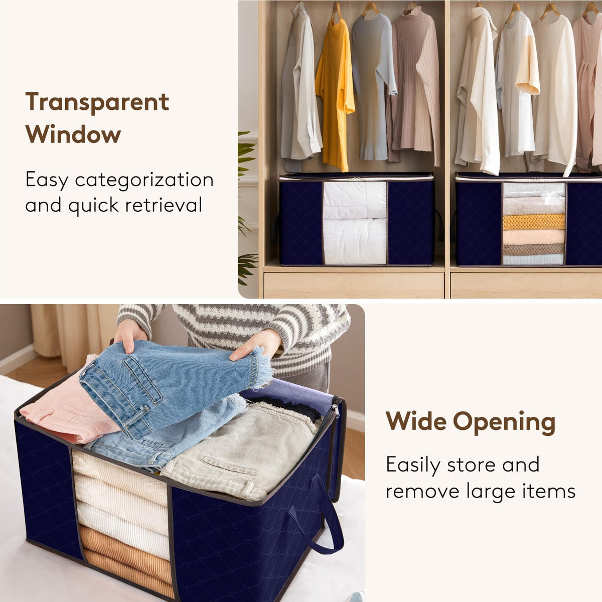 Lifewit 90L Large Storage Bags, 6 Pack Closet Organizers and Storage, Clothes Storage Bins with Lids, Foldable Storage Containers with Reinforced Handles for Clothing, Blanket, Bedding, Comforter Blue