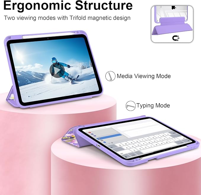 Case for iPad (A16) 11th Generation 11 inch 2025 /iPad 10th Gen 10.9 2022 - Aesthetic Cute Preppy Design Trifold Cover with Soft TPU Bumper Clear Back Auto Sleep/Wake Waves
