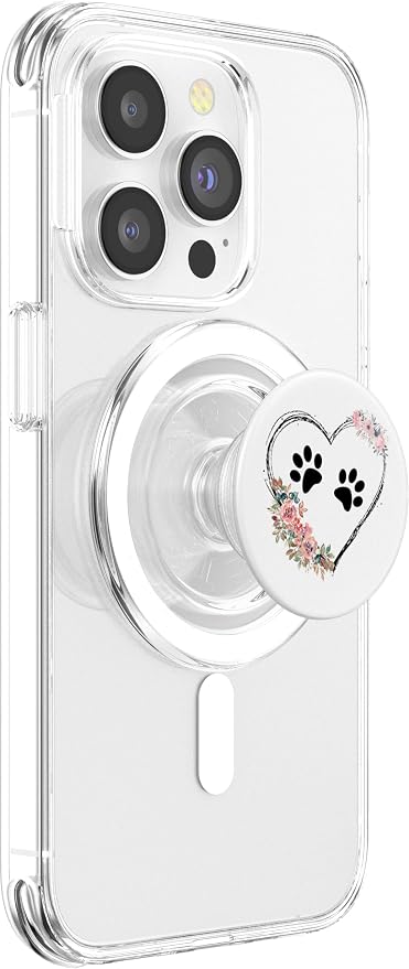 Dog Heart with Paw Prints and Flowers On White PopSockets Adhesive PopGrip