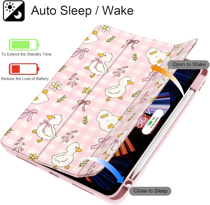 Case for iPad 12.9 Inch (6th/5th/4th/3rd Generation 2022/2021/2020/2018) Pencel Holder + Trifold Support Auto Sleep/Wake Transparent Shockproof Back Cover Abstract Floral SD163