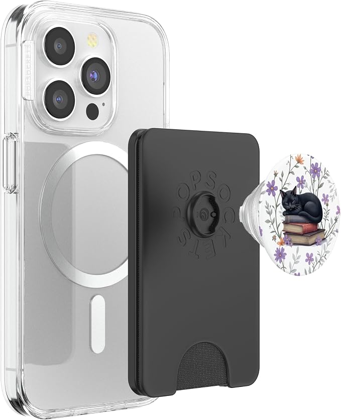 Reading Cat Purple Flower Floral Book Lover Librarian PopSockets PopGrip for MagSafe
