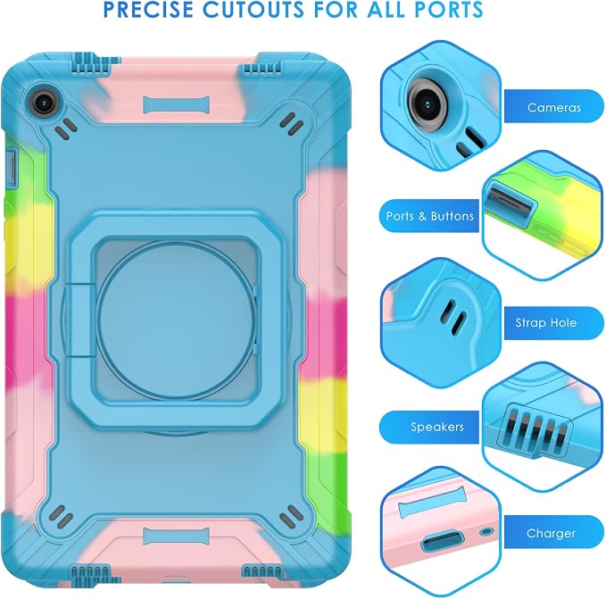 DETUOSI Galaxy Tab A9 Plus Case - Shockproof with 360 Stand &amp Strap Heavy Duty for SM-X210/X216/X218 Black