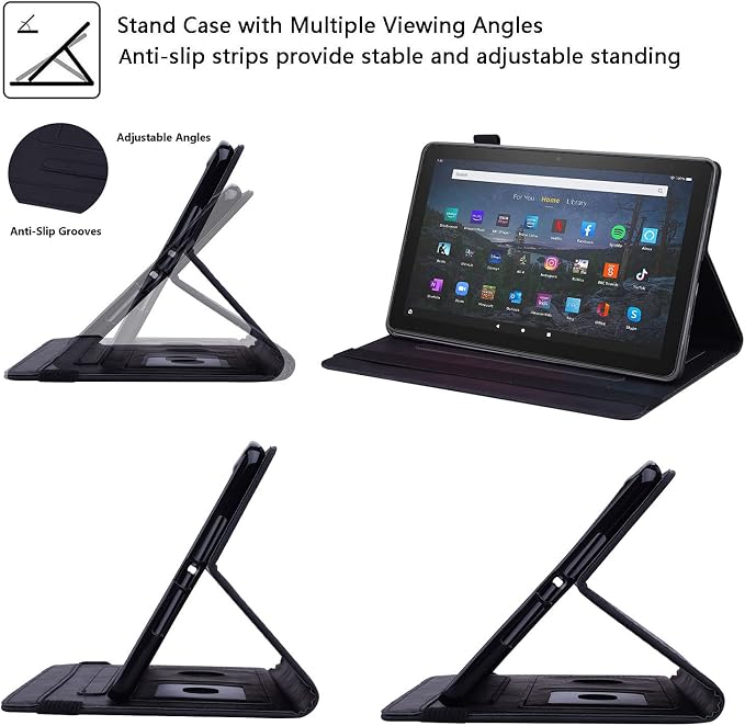 Fire HD 8 Case Slim Folding Stand Auto Wake/Sleep Wallet Case with Cards/Cash Holder for Amazon Fire HD 8(8th/7th/6th Gen 2018/2017/2016 Release)-Black