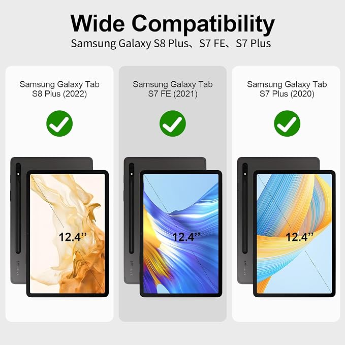 Case for Samsung Galaxy Tab S8 Plus 2022 / S7 FE 2021 / S7 Plus 2020 12.4 Case with S Pen Holder Dual Slim Folio Stand Protective Tablet Cover Multi-Angle Viewing Auto Wake/Sleep(Black)