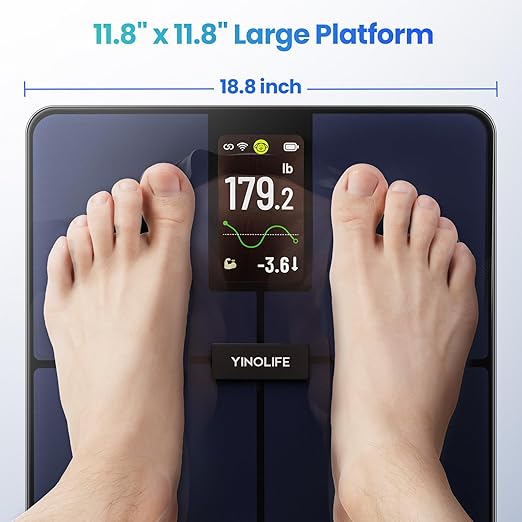 YINOLIFE Smart Scale for Body Weight, 4.3" Color Display Digital Weight Scale, High Precision Wi-Fi Bathroom Scale with BMI, Body Fat, Muscle Mass, 20 Body Composition Scale Sync App, 400 lbs, Black