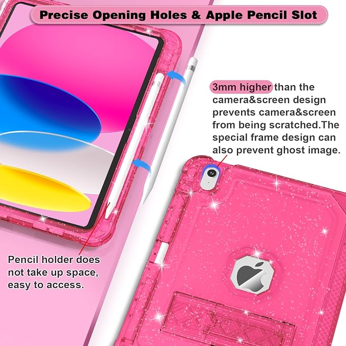 ZoneFoker Case for iPad 11-inch (A16) 2025 / iPad 10th Gen 10.9 inch 2022 Heavy Duty Shockproof Rugged Protective with Pencil Holder 11th / 10th Translucent Cover with Kickstand