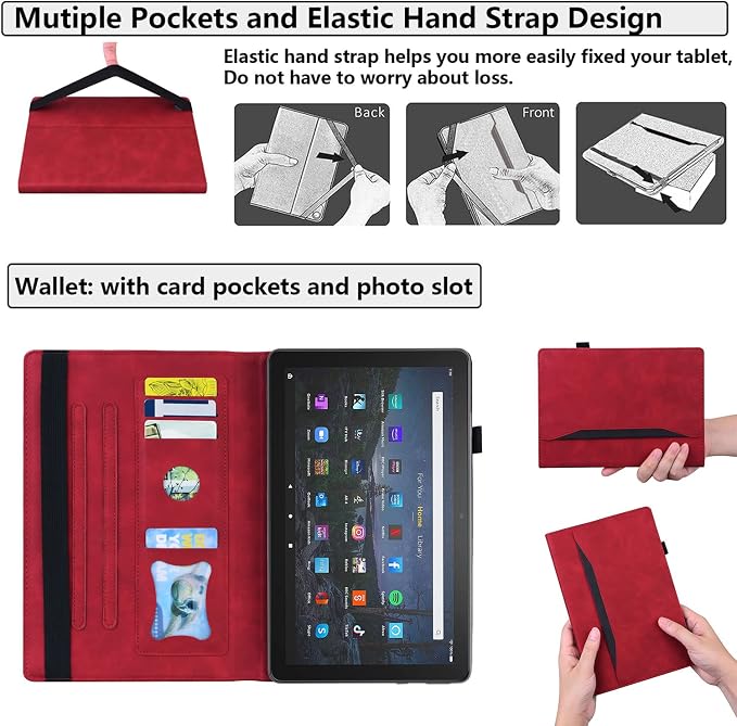 Fire HD 8 Case Slim Folding Stand Auto Wake/Sleep Wallet Case with Cards/Cash Holder for Amazon Fire HD 8(8th/7th/6th Gen 2018/2017/2016 Release)-Black