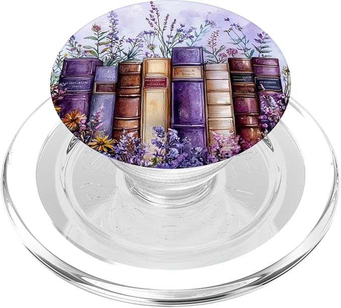 Book Lover Purple Wildflower Book Themed Floral Bookworm PopSockets PopGrip for MagSafe