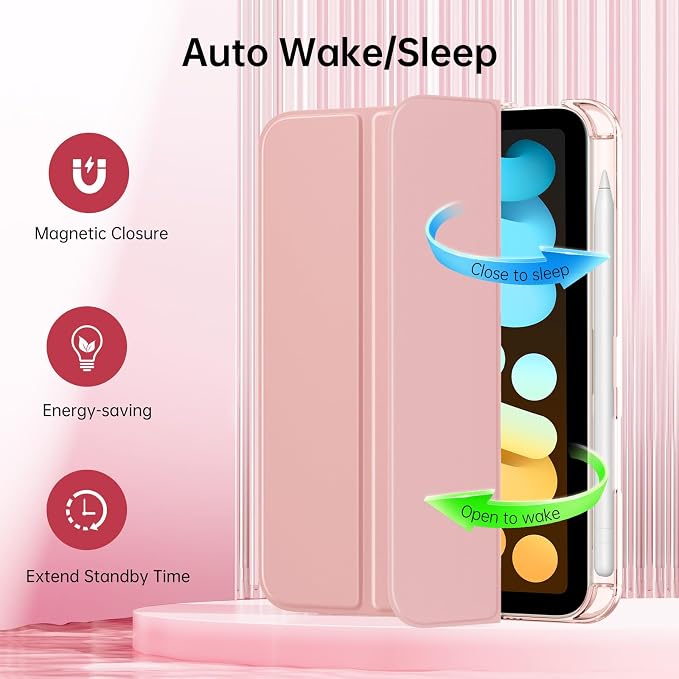 MoKo for iPad mini A17 Pro Case 8.3 Inch 2024 iPad mini 7th/6th Case 2021 | For iPad Mini Case with Pencil Holder Light Trifold Smart Protective Cover with Hard PC Translucent Back Shell Agave Gree