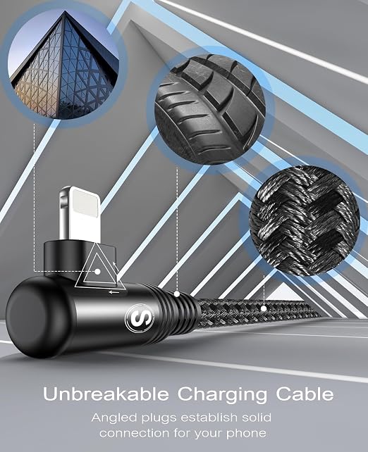 Right Angle i Phone Charger Cable 2-Pack 10FT [Apple MFi Certified] Ligtning Cable Fast Charging Nylon Braided Compatible with i Phone 14/13/12/11 Pro Max/XS MAX/XR/XS/X/8/7/Plus/6S/6/SE/5S/i Pad