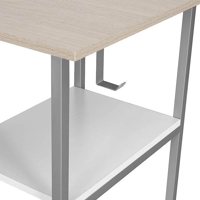 Techni Mobili L Shaped Desk - Two-Toned Computer Desk with Drawers & Storage Shelves - Simple Modern Furniture & Home Office Space Corner Table for Work & Writing