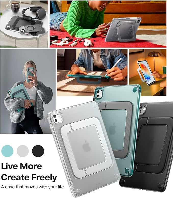 TORRAS Ostand K3 Neo for iPad Air 11 Inch Case (M4 2026 M3 2025 M2 2024) Viewing Angles AdjustableUltra Stable Stand Shockproof Protective Slim Kickstand Case with Pencil Holder Glacier Sprint