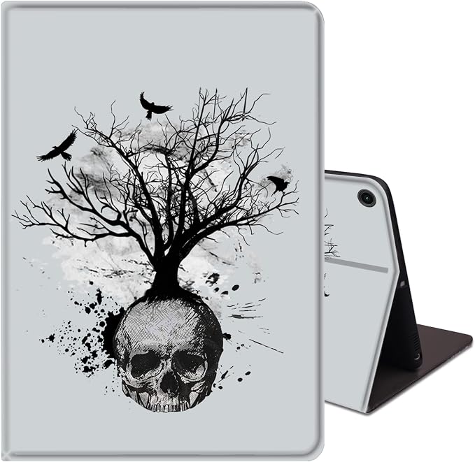 for Samsung Galaxy Tab A8 10.5 2022 Slim Case with Adjustable Stand Cover with Auto Wake/Sleep Smart Cover for Samsung Galaxy A8 10.5 Inch（SM-X200/X205/X207）- Black and White Skull Head Tree