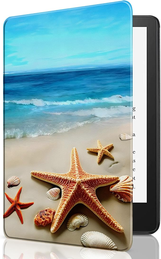 for 6 Kindle 2024 and 2022 (11th Generation) Case Slim Lightweight Smart Cover Case with Auto-Wake/Sleep for Kindle 2024Beach Starfish