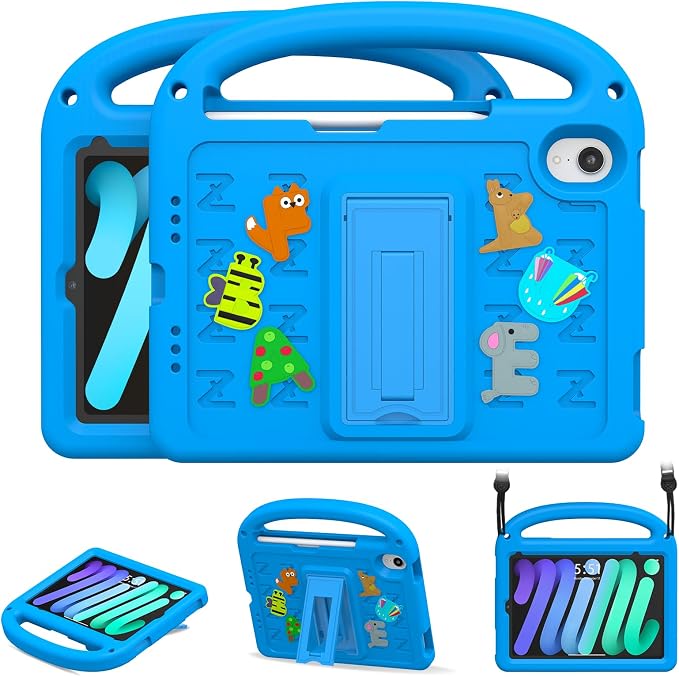 Kids Case for iPad mini 7(A17 Pro) 2024/iPad Mini 6 2021 8.3 Inch with Built-in Pencil Holder/Anti-Slip Handle/Foldable Stand Shockproof Protective iPad mini 7th/6th Generation Case 8.3 Inch