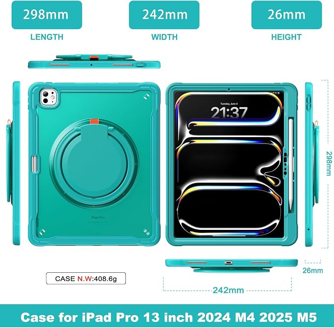 Batianda HaloCarry Case for iPad Pro 11 inch 2025 M5 2024 M4 Lavender Grey | Lightweight Dual-Layer Rugged Case with 360° Rotating Carry Ring Handle Stand and Pencil Holder Reinforced Corner Defen