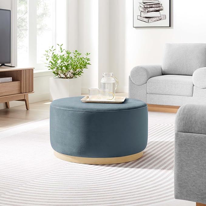 Modway Large 29" Round Performance Velvet Upholstered Upholstered Ottoman