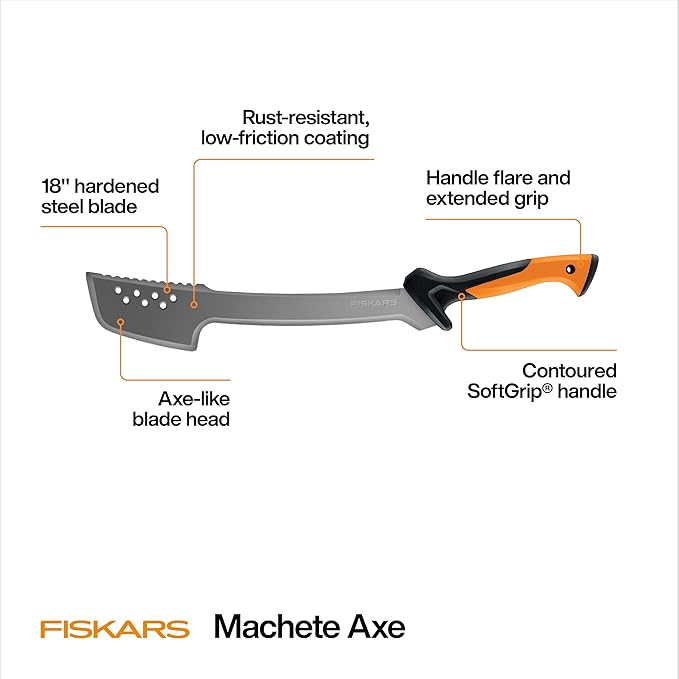 Fiskars Machete Knife, Machete For Cutting Trees, Heavy Duty, 18-Inch Bushcraft Axe Branch Cutter with Rust-Resistant and Low-Friction Blade Coating and Nylon Sheath