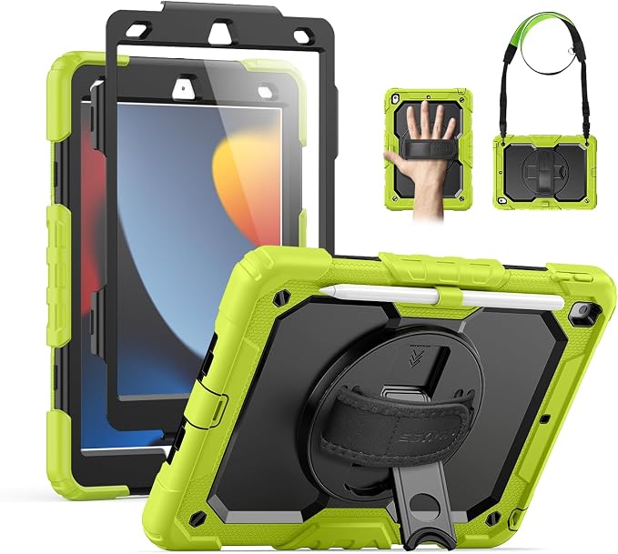 SEYMAC for iPad 9th/8th/7th Generation Case 10.2 2021-2019 Full-Body Shockproof Protective Case with Screen Protector Rotating Stand/Handle/Shoulder Strap for iPad 10.2 Blue/Black
