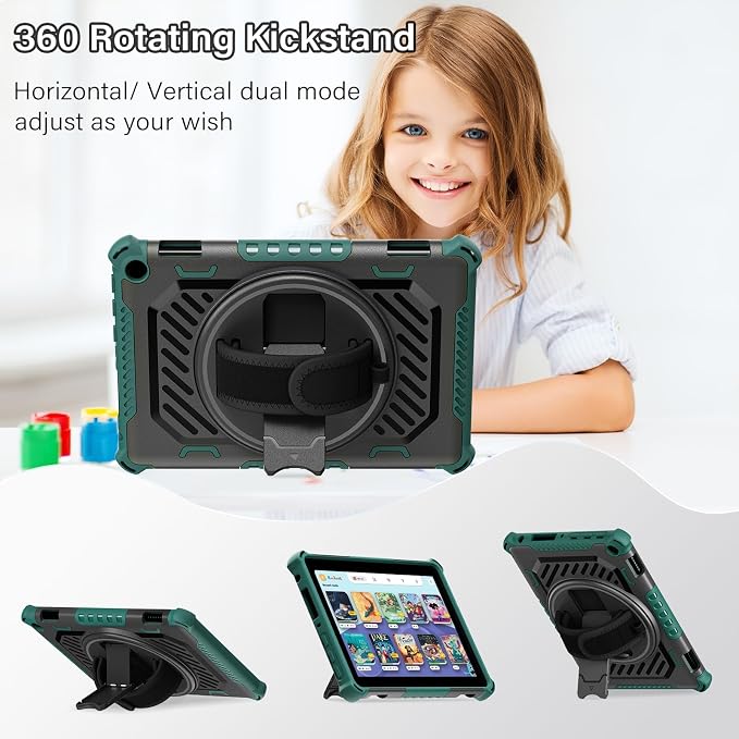 for Flre HD 8 &amp 8 Plus Case 12th/10th Generation | (2024/2022/2020 Release) with 360 Kickstand Hand Strap for Kids